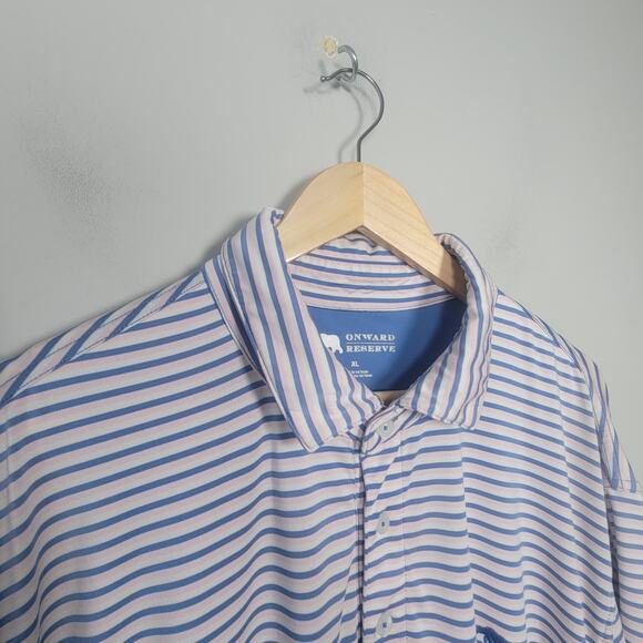 Onward Reserve Mens XL Performance Polo Shirt Striped Short Sleeve Golf Blue - Picture 1 of 10